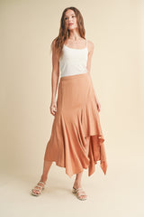 High Low Asymmetric Hem Skirt Camel