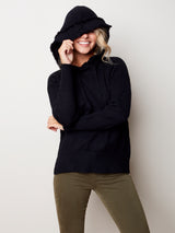 Fringe Detail Hoodie Sweater Black