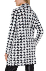Open Front Cardigan Sweater Coat Black + White Houndstooth