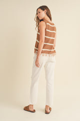 Fringe Hem Striped Sweater Tank Hazelnut + Cream
