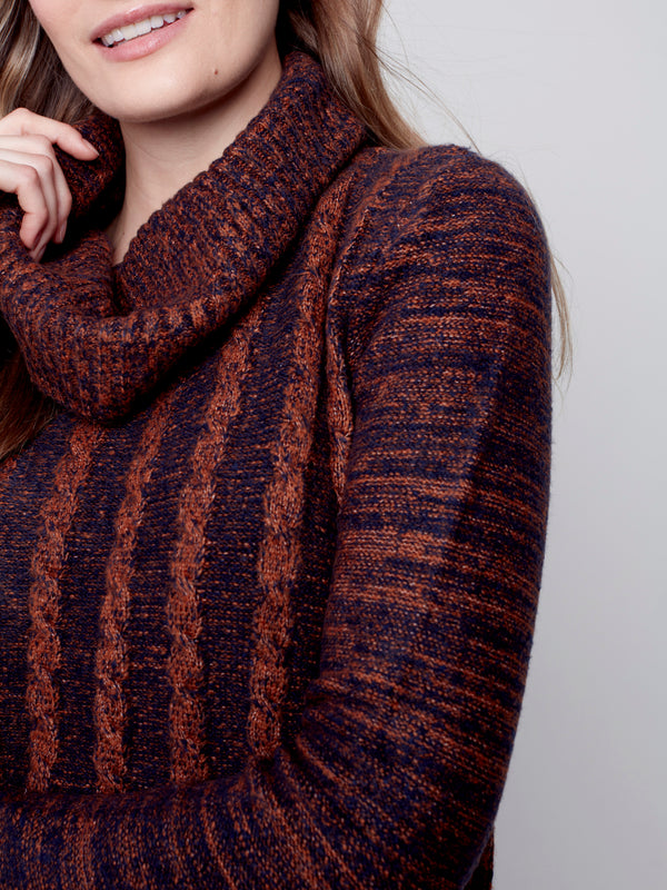 Cable Knit Round Hem Turtleneck Sweater Cinnamon