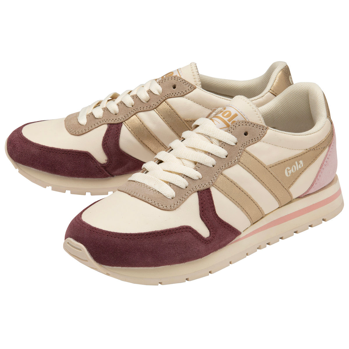 Daytona Quadrant Sneakers Off White, Wine, Gold + Pink