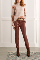 Fly Front Floral Cut Out Hem Ankle Pant Baked Clay