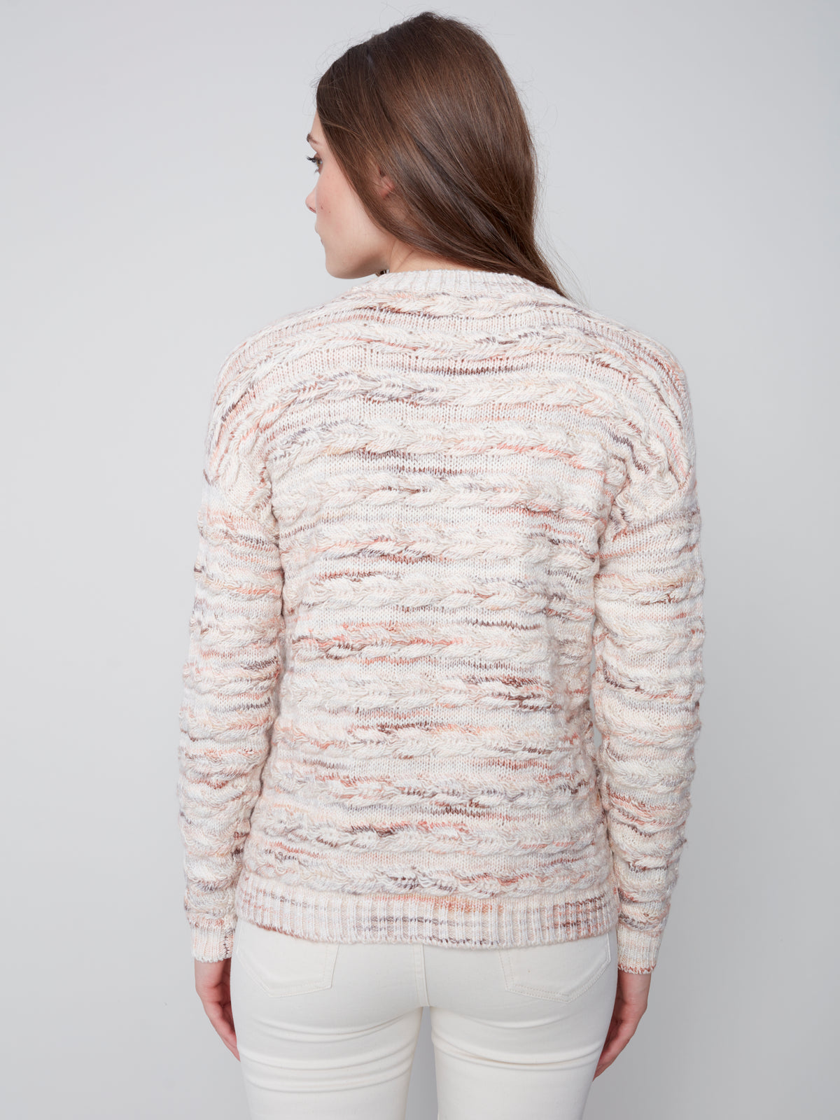Decorative Stitching Crew Neck Sweater Powder