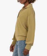 Audrina Drop Shoulder Collared Sweatshirt Pistachio