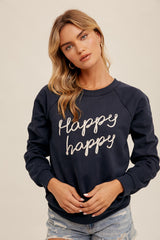 "Happy, Happy" Embroidered Sweatshirt Midnight Blue