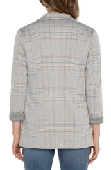 Princess Dart Boyfriend Blazer Oatmeal Turquoise Plaid