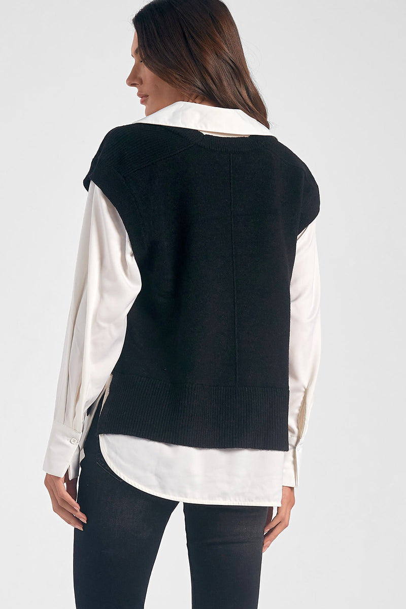 Solid Under Shirt Sweater Vest Top Black + White