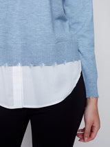 Shirt Collar Layer 2Fer Vneck Sweater Heather Snowflake