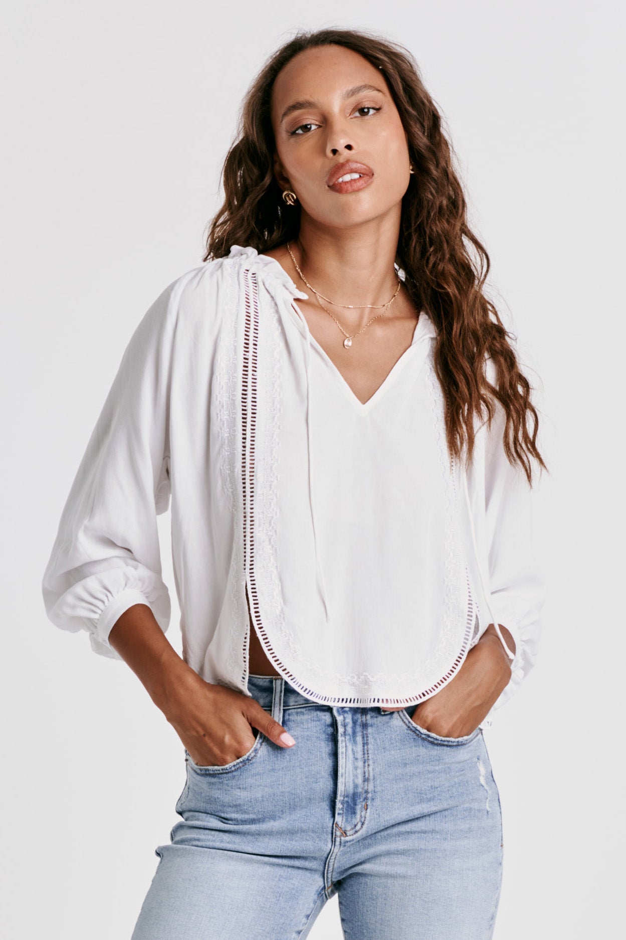 Jayla Crochet Ladder Deep Scoop Hem Top White