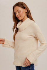 Folded Sleeve Cuff Cowl Sweater Ecru