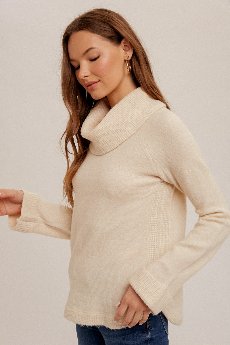 Folded Sleeve Cuff Cowl Sweater