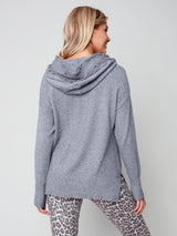 Fringe Detail Hoodie Sweater Heather Grey