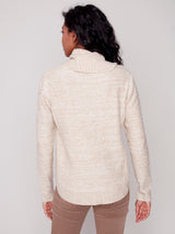 Cable Knit Round Hem Turtleneck Sweater Almond