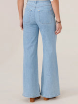 V Yoke Porkchop Pocket Angled Seam Flare Jeans Light Blue
