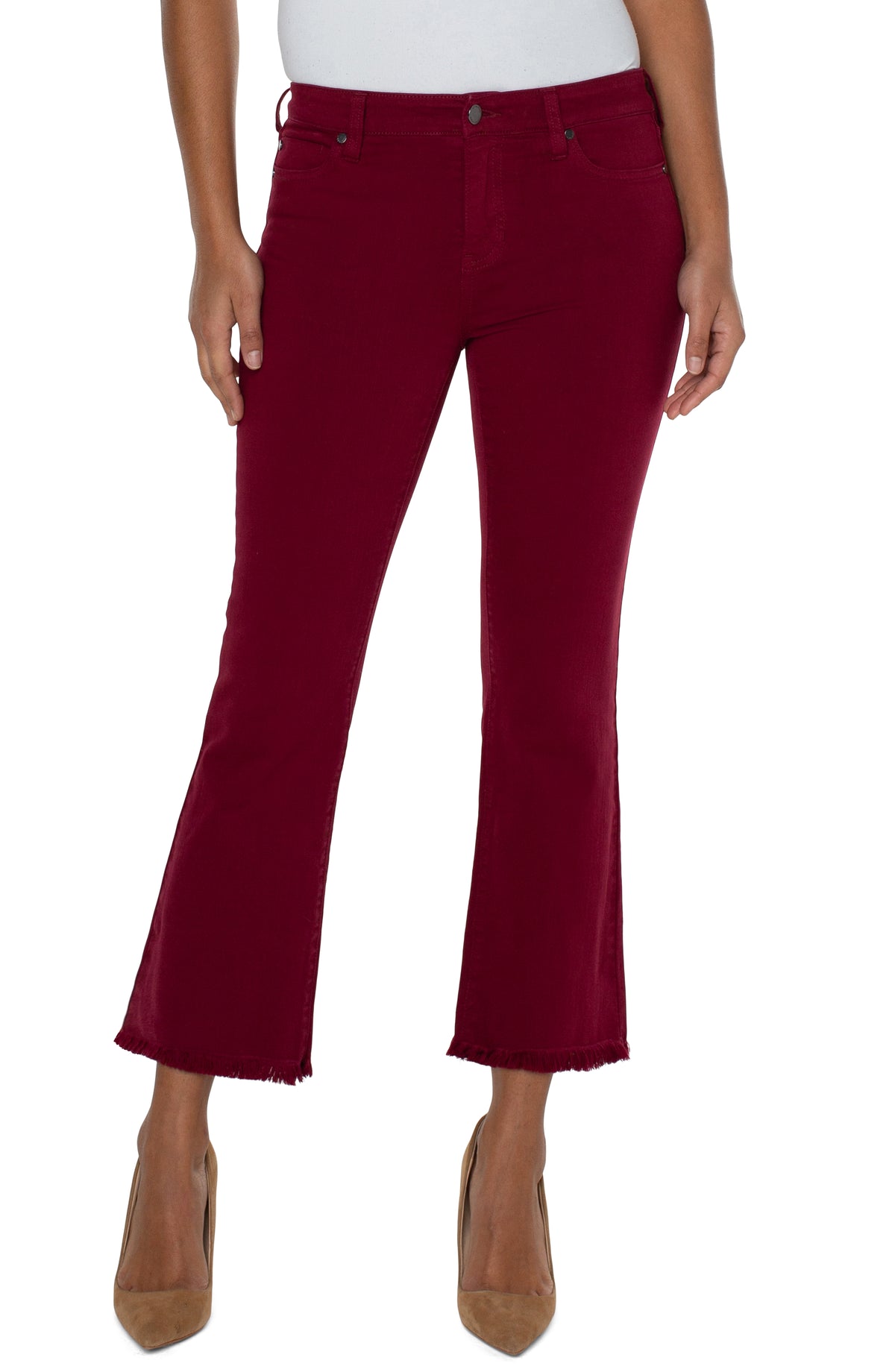 Hannah Fray Hem Straight Crop Flare Pants Red Velvet