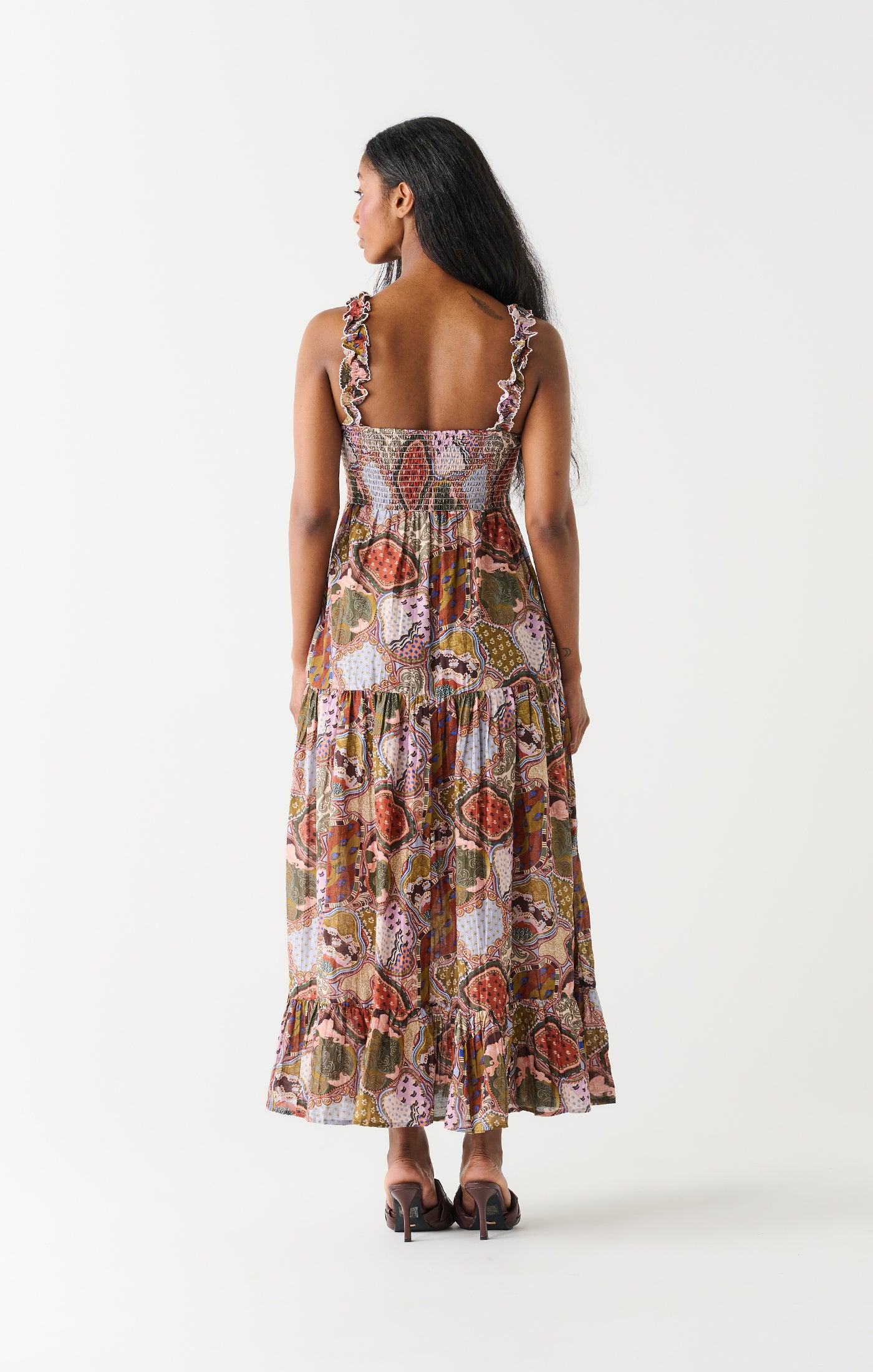 Ruffle Strap Tiered Maxi Dress Pasiley Medallion