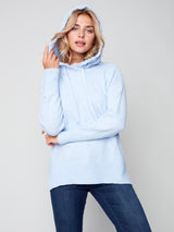 Fringe Detail Hoodie Sweater Heather Frost