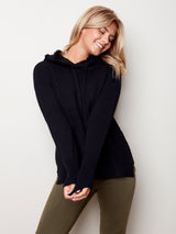 Fringe Detail Hoodie Sweater Black