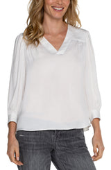 Satin Vneck Ruched Shoulder Blouse Ivory