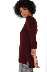 Side Slit Vneck 3/4 Sleeve Top Plum Diva