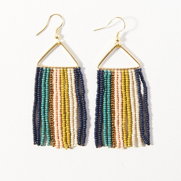 Whitney Chevron Stripes On Triangle Earrings Teal + Navy