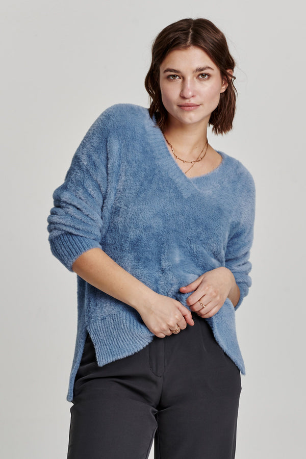 Margarita Fuzzy Step Hem Sweater Dusty Blue
