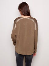Satin Contrast Knit Top Pine