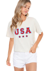 USA Star Patches Cropped Tee Bone