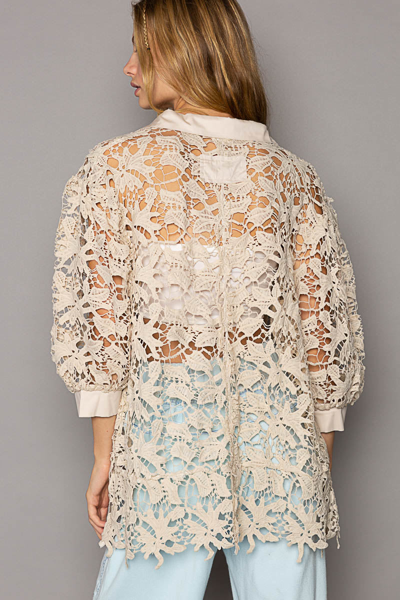 Eyelet Floral Lace Oversize Jacket Natural