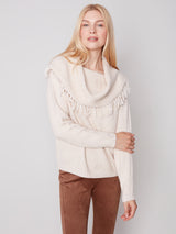 Fringed Cowl Neck Sweater Ecru