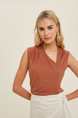 Asymmetric Vneck Drape Tank Bronze