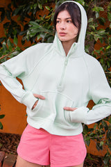 French Terry Cropped Quarter Zip Hoodie Mint