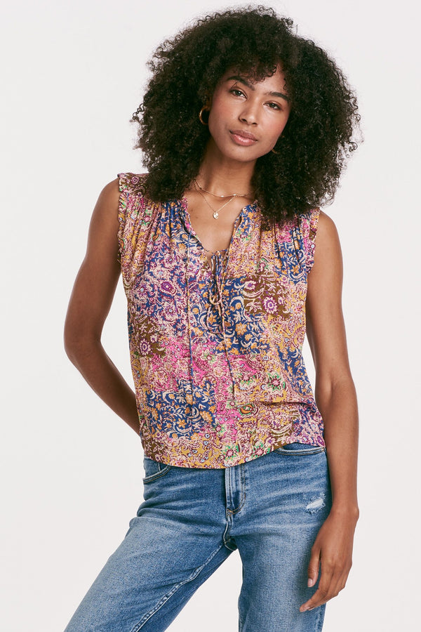 Cozumel Tie Front Ruffle Tank Carmel Meadow