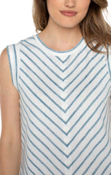 Miter Front Scoop Neck Tank White + Ocean Blue Stripe