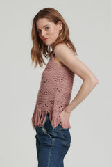 Bodhi Fringe Hem Crochet Tank Rose Smoke