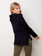 Fringe Detail Hoodie Sweater Black