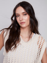 V Neck Crochet Drop Shoulder Vest Natural