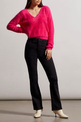 Vneck Fuzzy Knit Sweater Fuchsia Pink