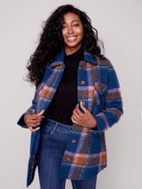 Boiled Wool Plaid Shirt Jacket Denim