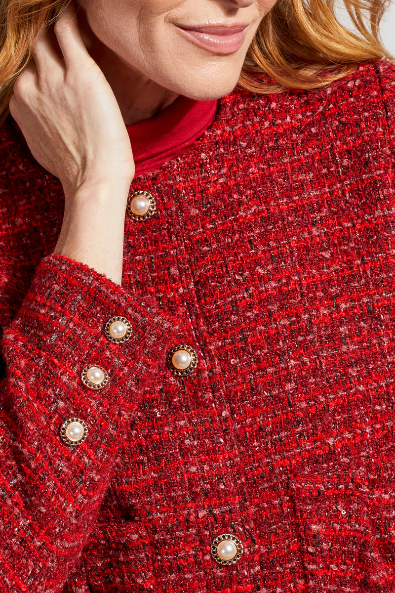 Vintage Look Button Tweed Jacket Earth Red
