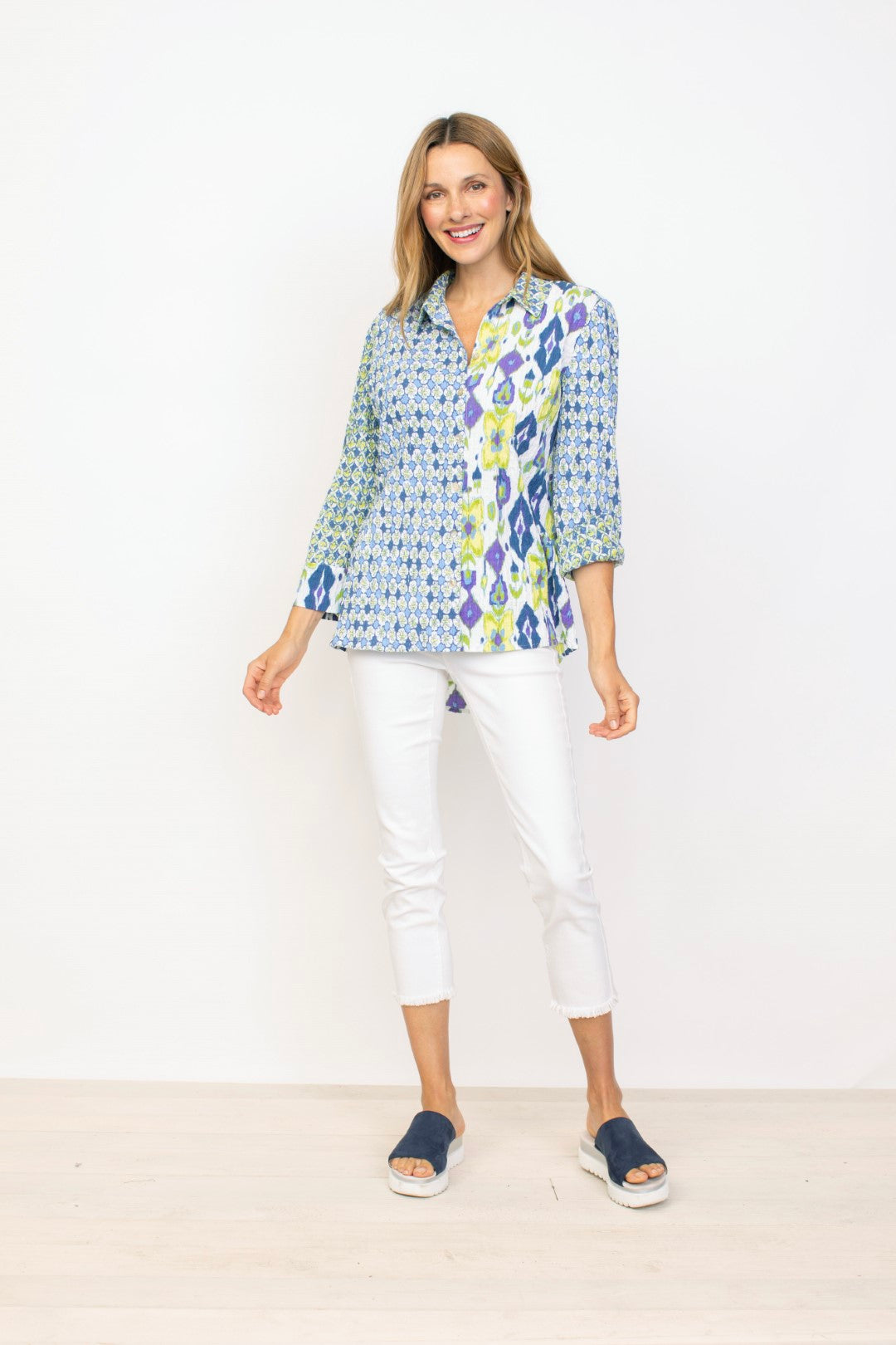 Ikat Mix Retro Button Down Shirt Garden