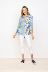 Ikat Mix Retro Button Down Shirt Garden