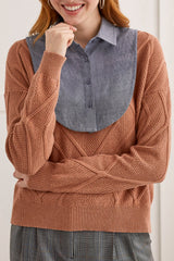 Button Up Fooler Collar Chambray