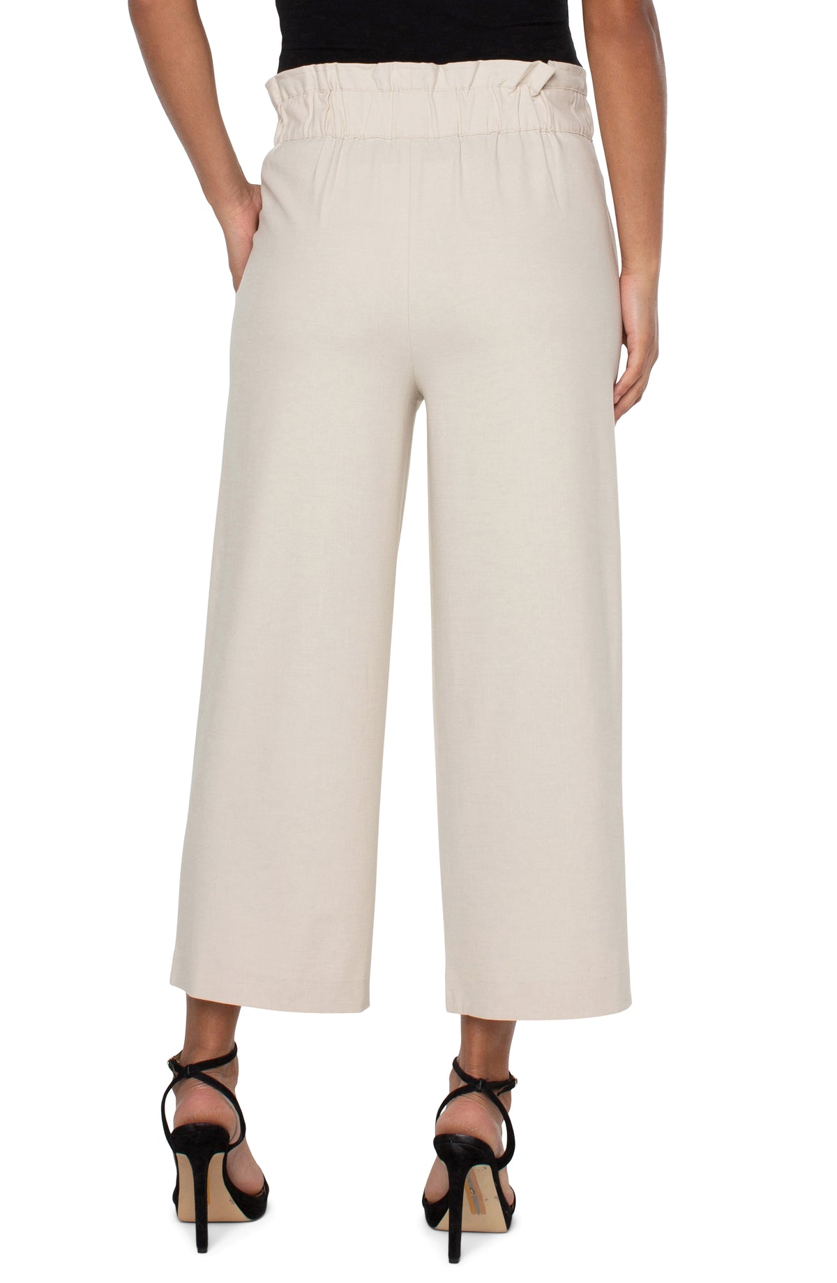 Belted Paperbag Wide Leg Crop Pant Dusty Tan
