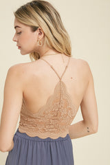 Padded Lace Floral Scallop Brami Milk Tea