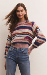 Asheville Stripe Sweater Magenta Punch