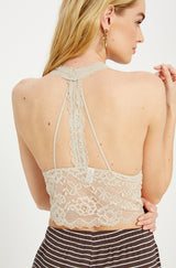 Floral Lace Strappy Halter Brami Champagne