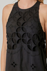 Sleeveless Eyelet Lace Dress Black