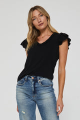 Everly Ruffle Edge Flutter Top Black